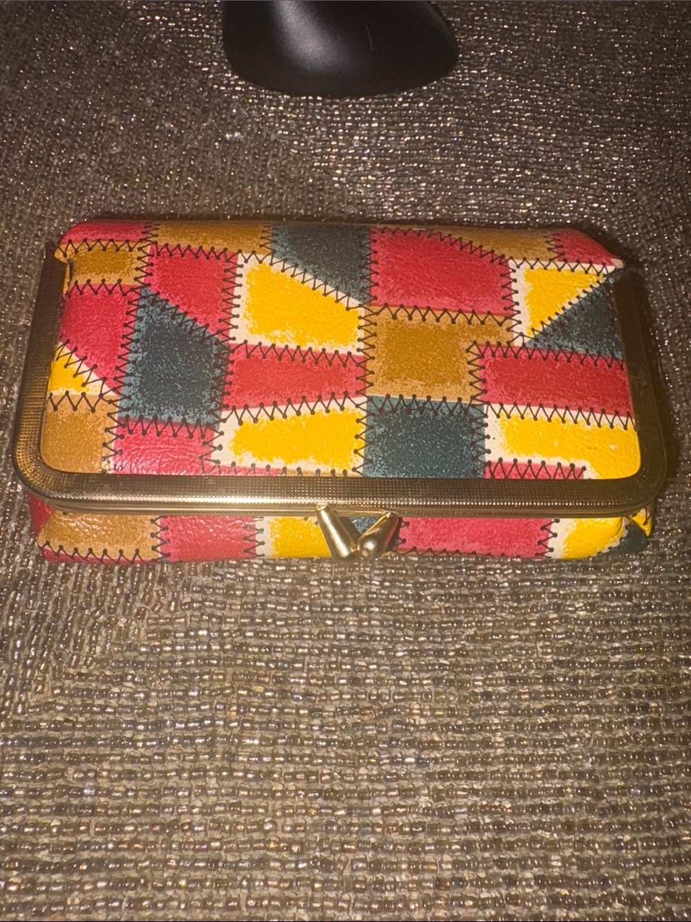 Vintage Patchwork Multicolor Leather Coin Purse - Red, Yellow, Teal, Brown